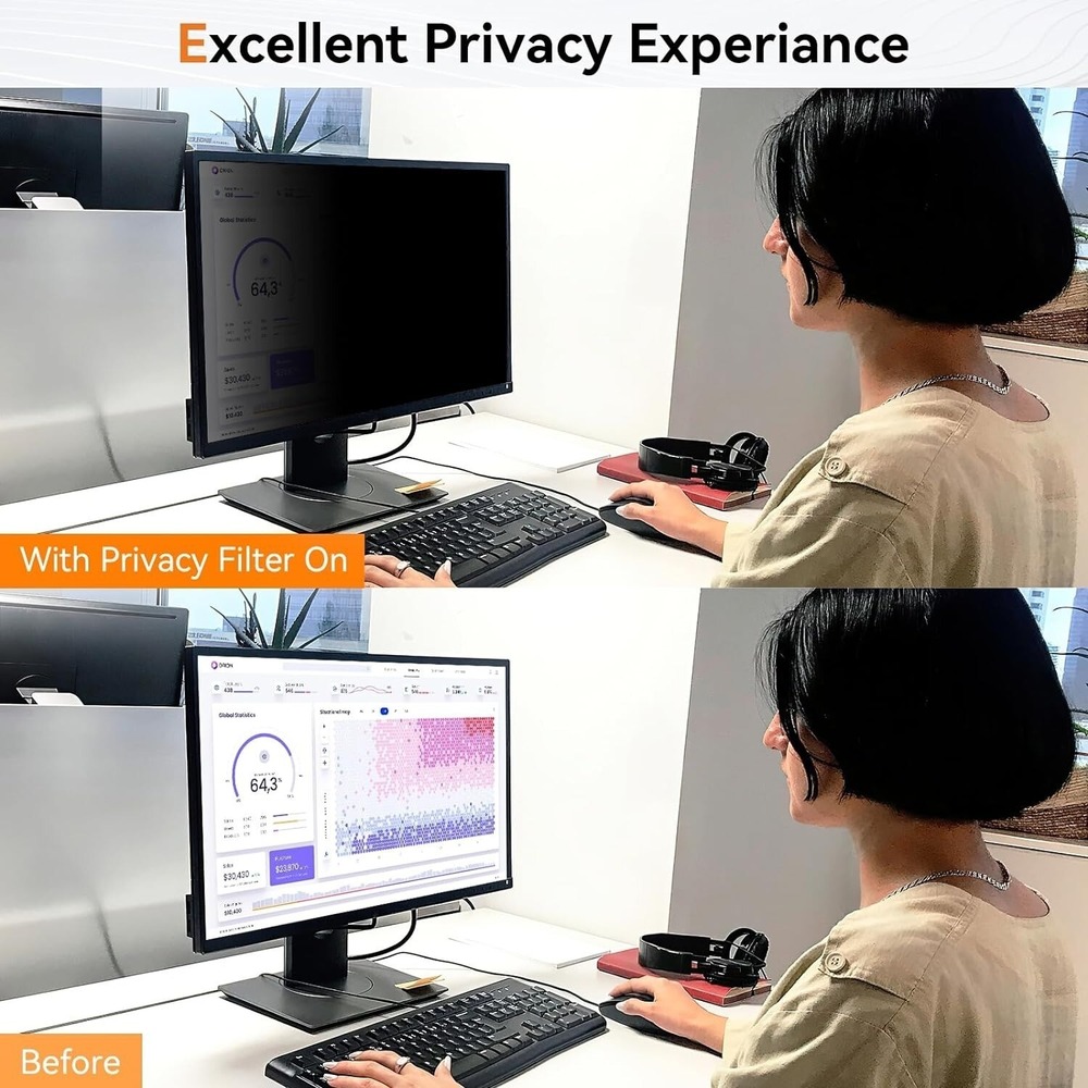 23.8"‎ Computer Privacy Filter 2-Pack Anti-Blue Light Anti-Glare Removable 16:9 - Picture 8 of 13